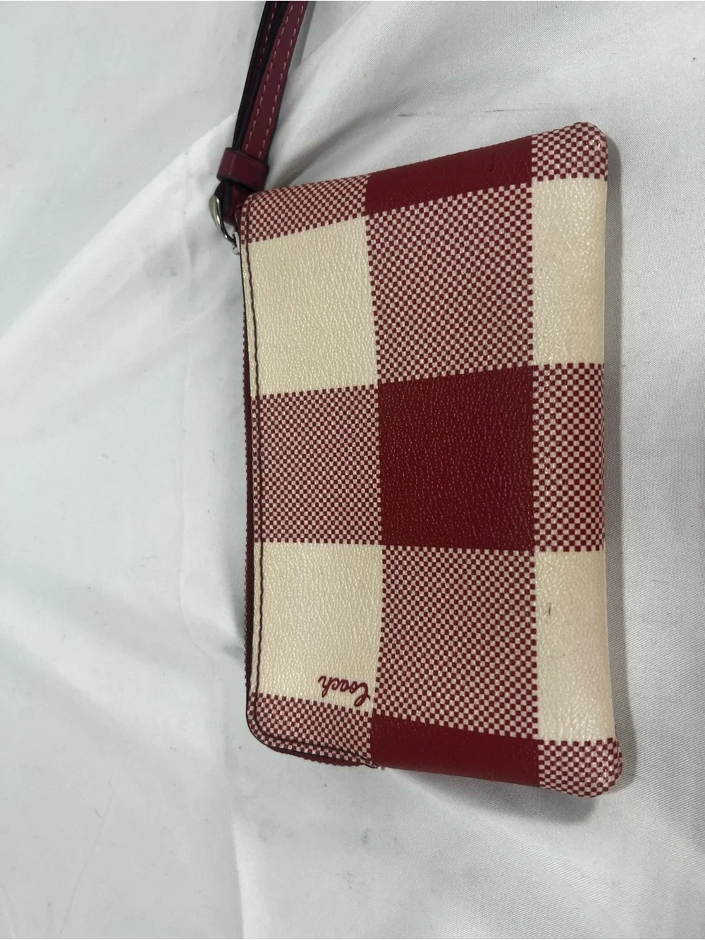 Coach Red and Cream Gingham Tote with Wristlet